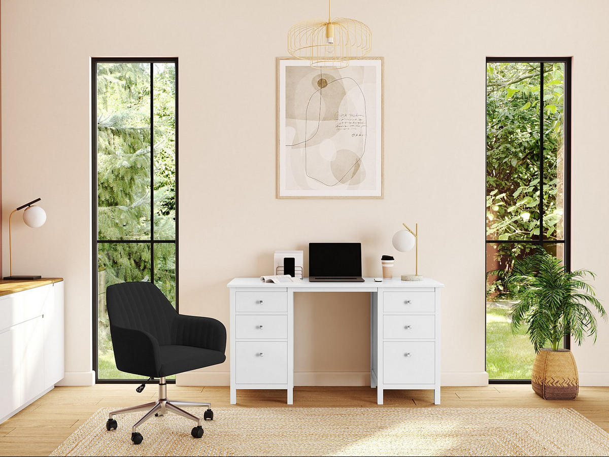 BÜROSTUHL ohne Armlehnen - 59cm x 61.5cm - Samt - schwarz - ELEANA - Schwarz, Textil (59/89/61.5cm) - Vente-Unique