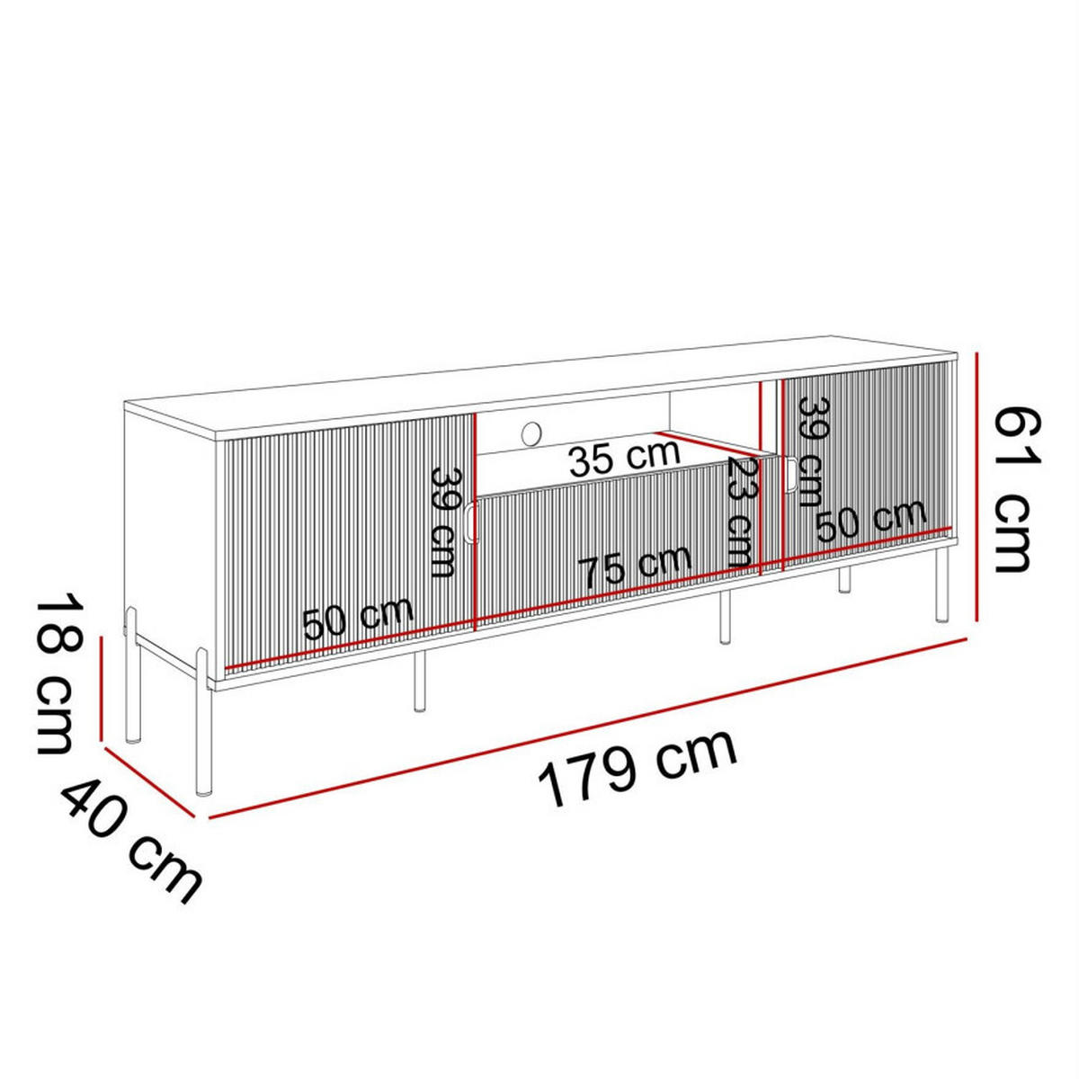 TV-RACK DALIA 180 cm - Kaschmir/Goldfarben, Holzwerkstoff (179/58/40cm) - Lookway
