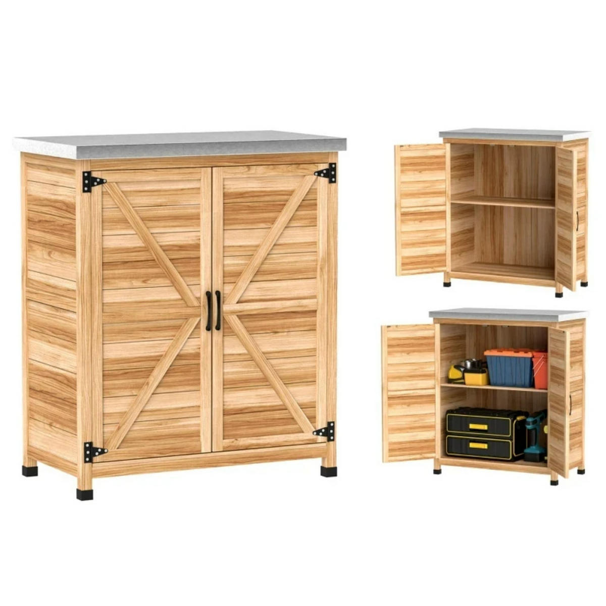 GARTENSCHRANK Arbeitsbank Holzfarbe - Braun, Metall (43/92/79cm) - ComfortXL