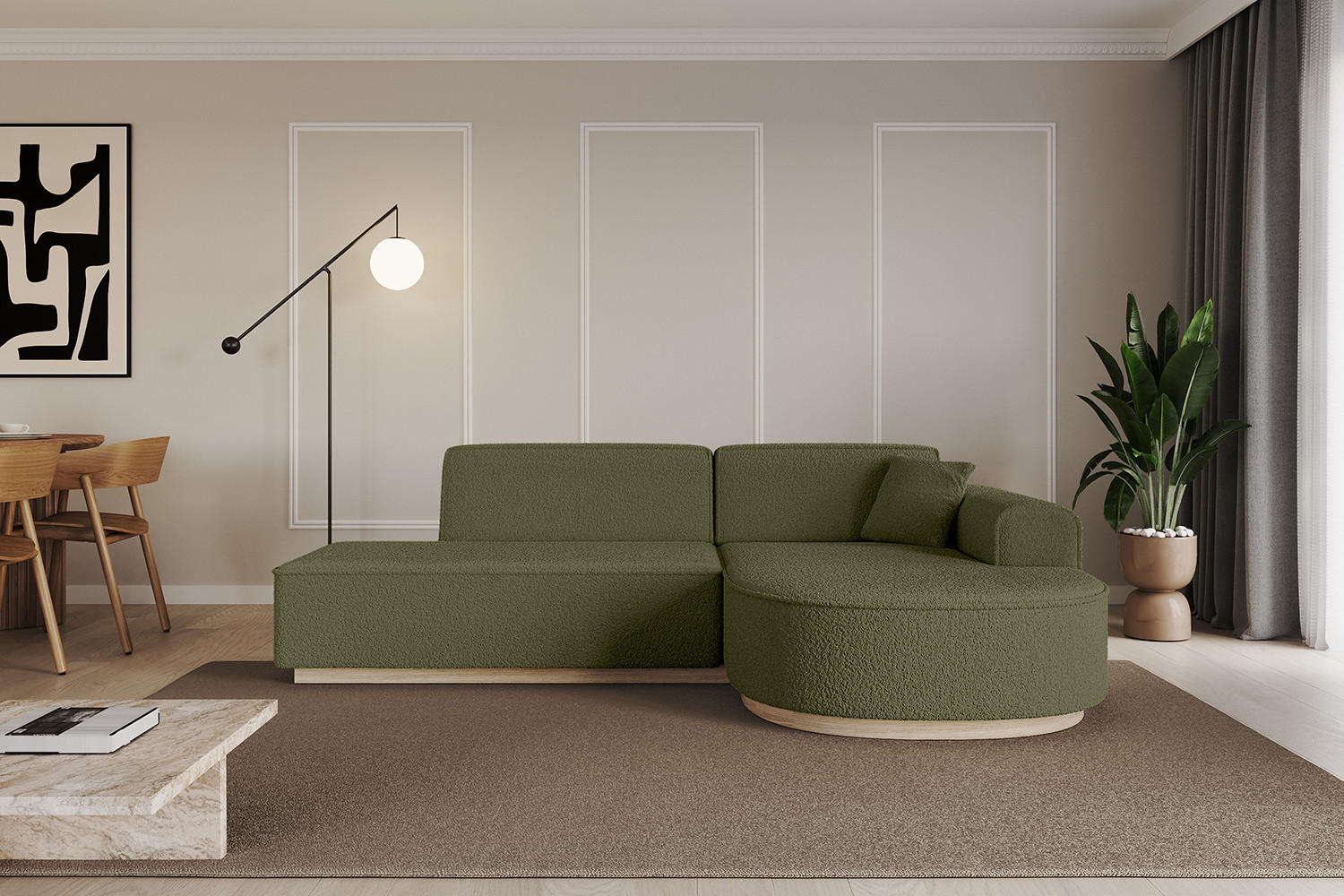 ECKSOFA Ottomane Rechts ARRIO-L1 - 243x171x83 cm Grün - Grün, Holzwerkstoff/Textil (243/171cm) - ALTDECOR