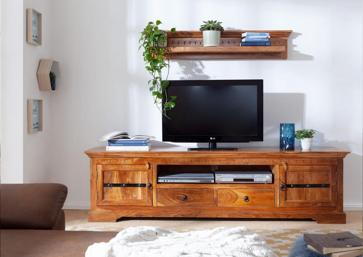 TV-BOARD Akazie 200x45x55 honig lackiert OXFORD #0326 - Braun, Holz (200/55/45cm) - Massivmoebel24