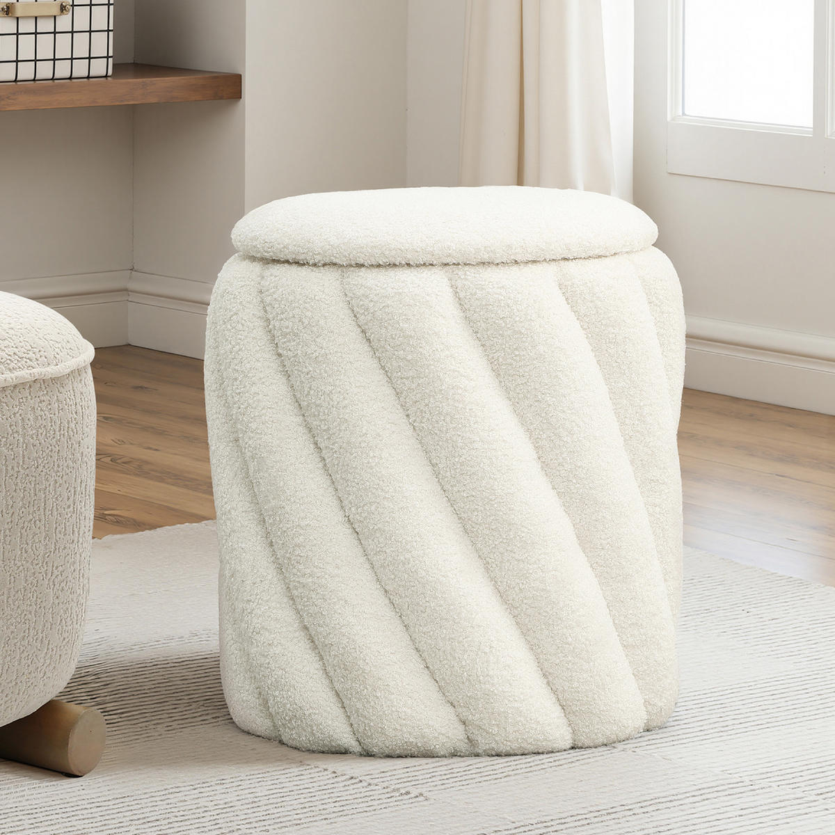 HOCKER mit Stauraum Rund Weiß - Weiß, Holzwerkstoff/Textil (40/45.5/40cm) - Hometopia