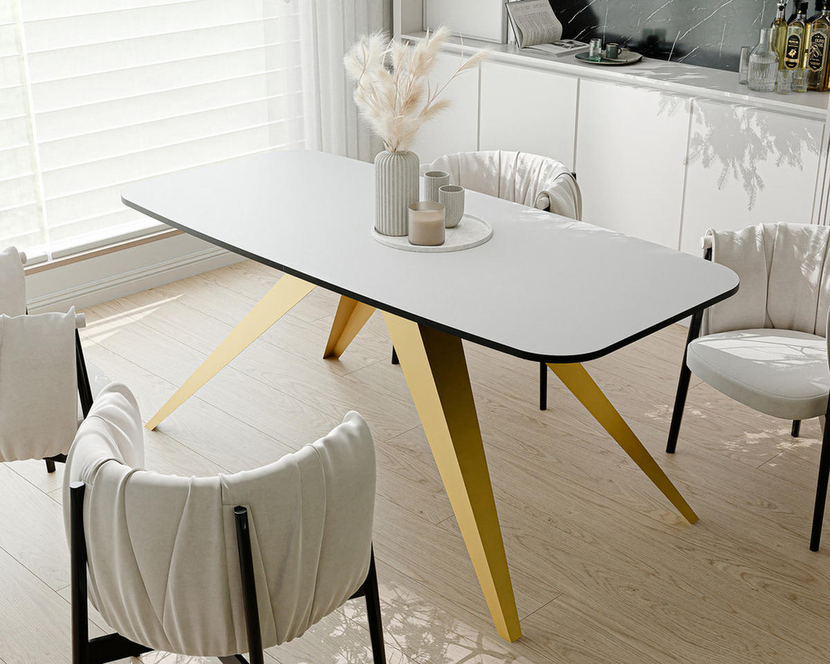 AUSZIEHTISCH FENTO 180/90/76 cm, Gold / Weiß - Weiß, Holzwerkstoff/Metall (90/180/76cm) - Idohome