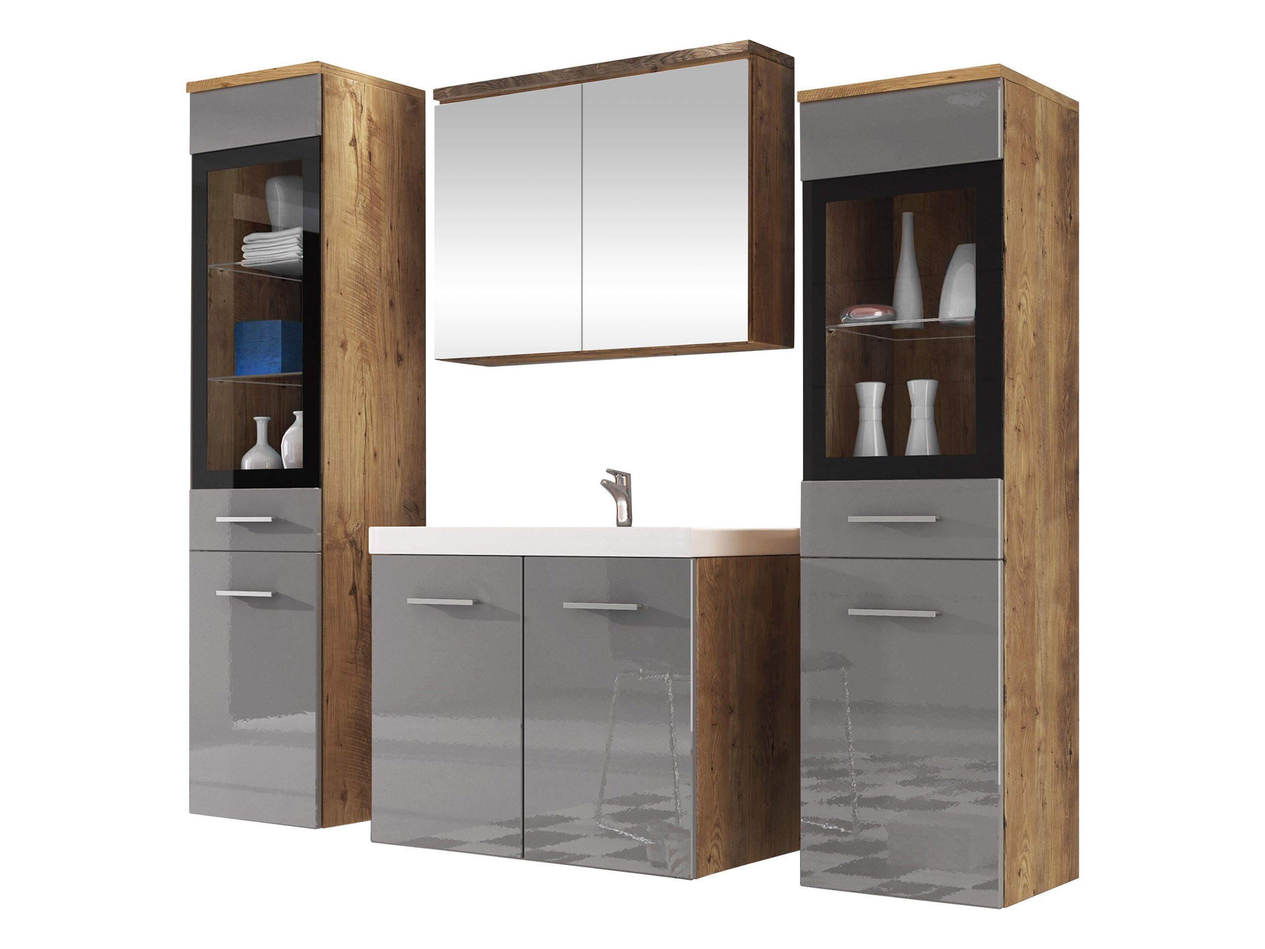 BADMÖBEL-SET Madrit II - Graubraun/Silberfarben, Holzwerkstoff/Kunststoff (132/132/30cm) - MIRJAN24