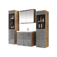 BADMÖBEL-SET Madrit II - Graubraun/Silberfarben, Holzwerkstoff/Kunststoff (132/132/30cm) - MIRJAN24