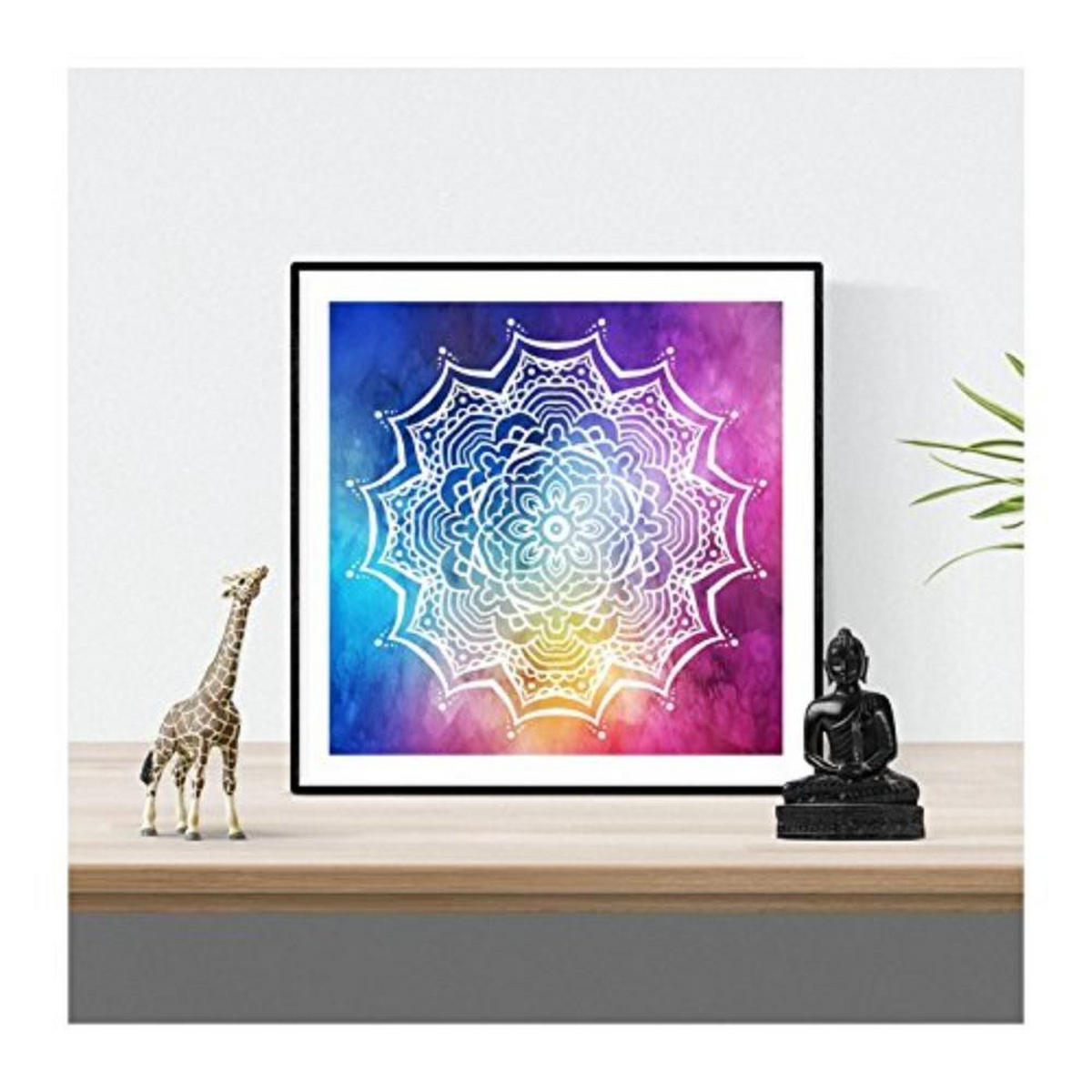 POSTER Set mit 4 Mandalas Schaffung 20x20cm Schwarzer Rahmen - Schwarz, Papier (20/3cm) - Nacnic