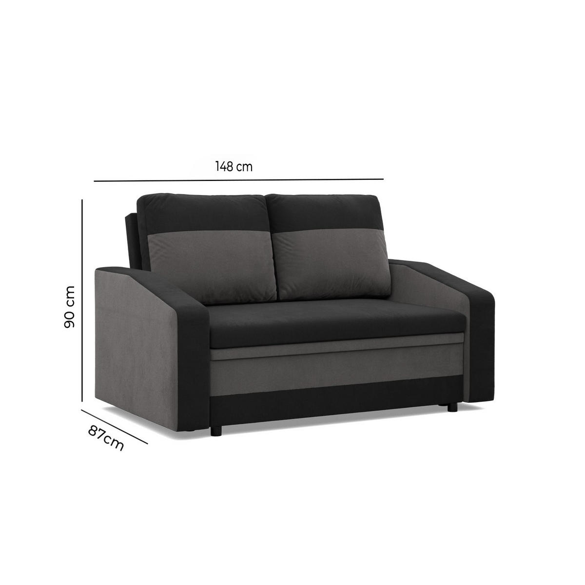 SOFA 2-SITZER MIT SCHLAFFUNKTION NEO, Dunkelblau - Blau, Textil (148/90/87cm)