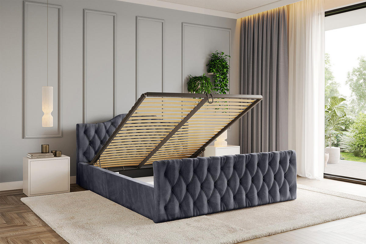 POLSTERBETT mit Bettkasten, Fußteil und Lattenrost, Boxbett ohne Matratze - FALIO-Z-V1 120x200 Dunkelgrau - Dunkelgrau, Holzwerkstoff/Textil (120/200cm) - ALTDECOR