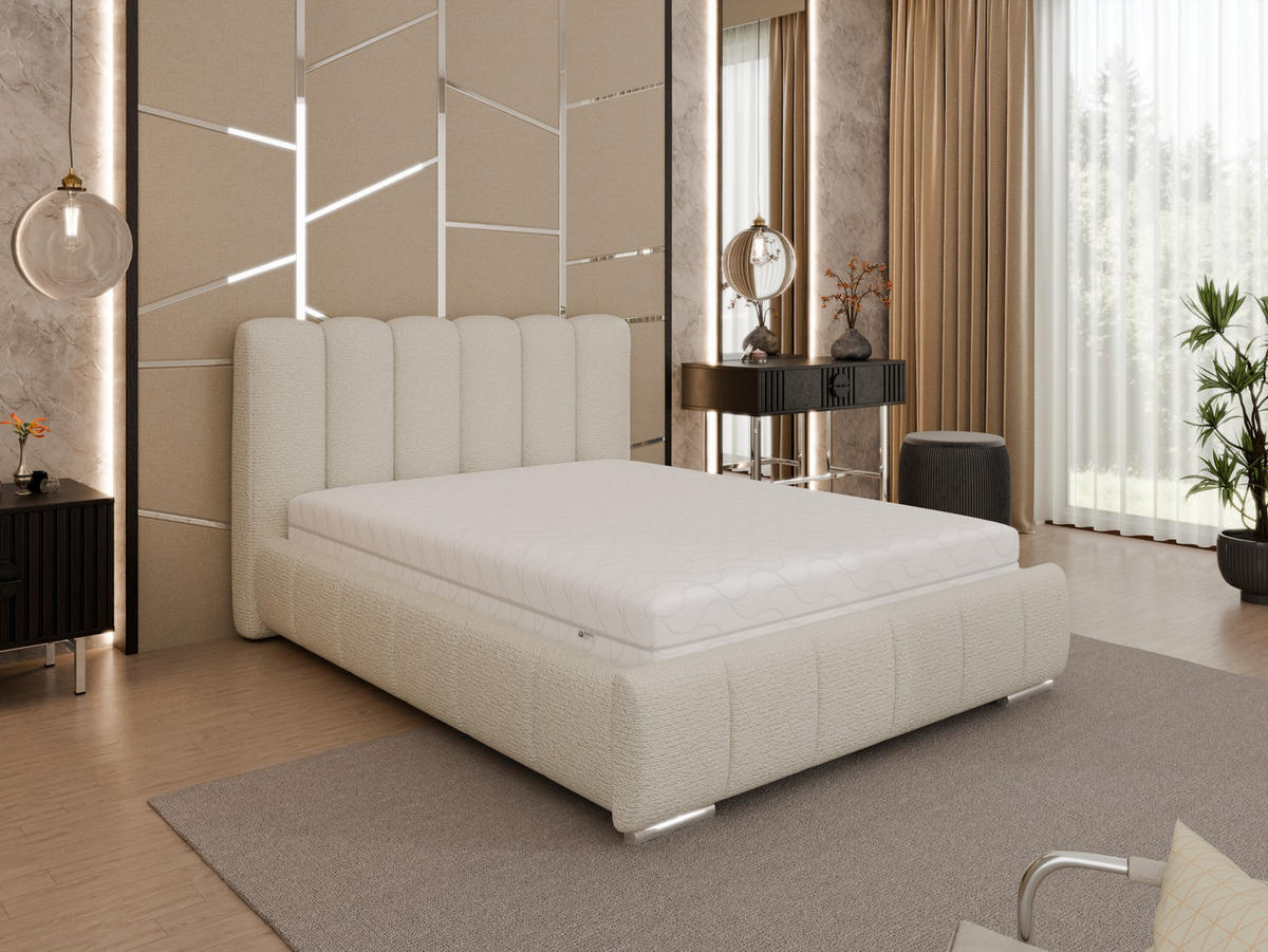 POLSTERBETT Zaira 140x200cm – Elegantes Polsterbett für modernen Wohnstil , Federkernmatratze Bonnel (18cm), creme - Creme, Holz (140/200cm) - Panda Möbel