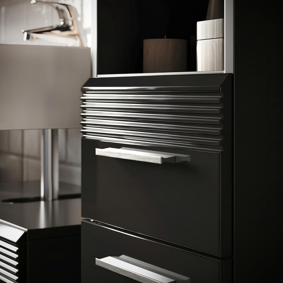 BADMÖBEL-SET in schwarz Hochglanz, 5-teilig 150 cm, Badkombination - Schwarz, Glas/Holzwerkstoff (150/182/34cm) - Inn.Furn