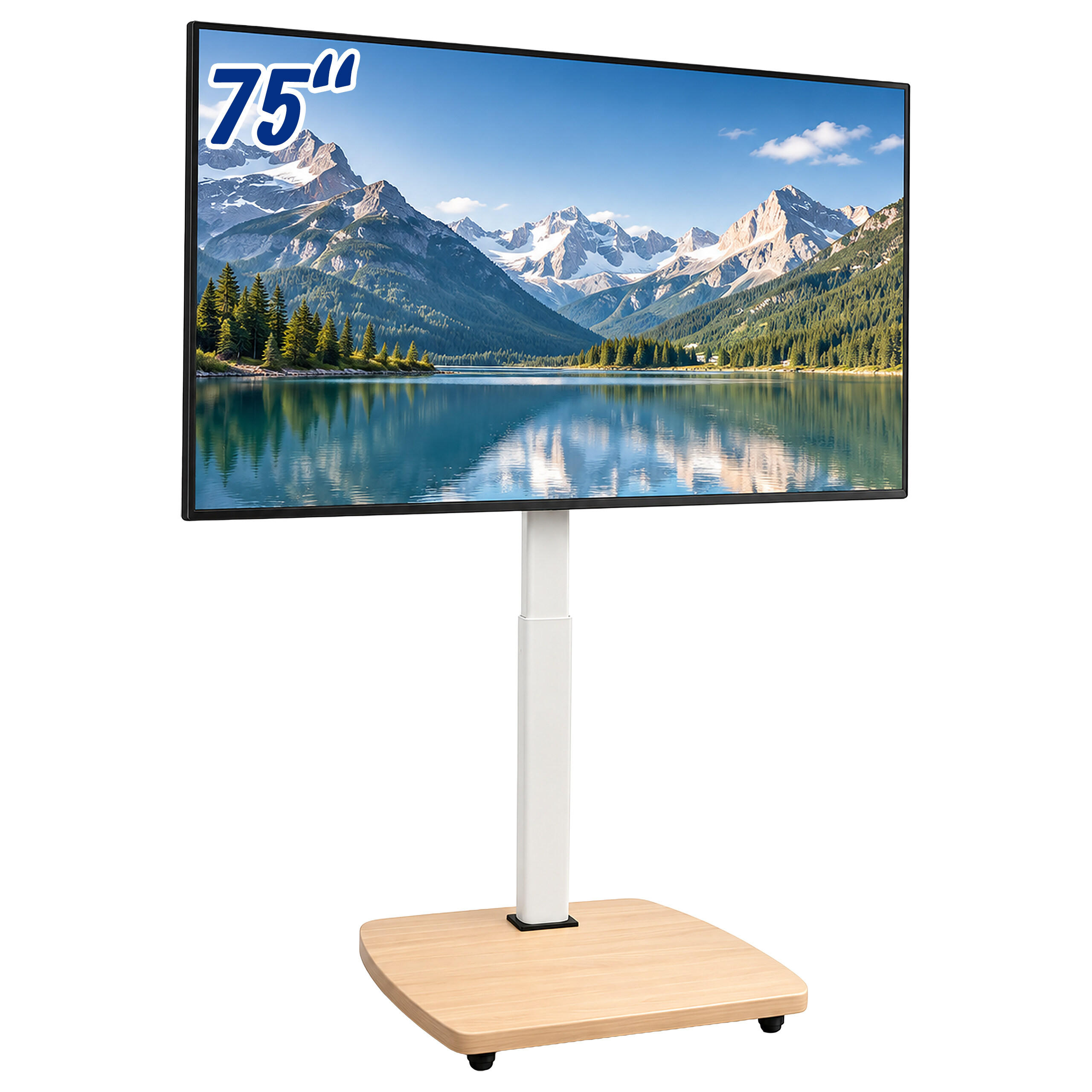 TV-STOJAN Prírodne biely na kolieskach 43-75 palcov - biela, kov/kompozitné drevo (60/134.5/38cm) - Relaxdays
