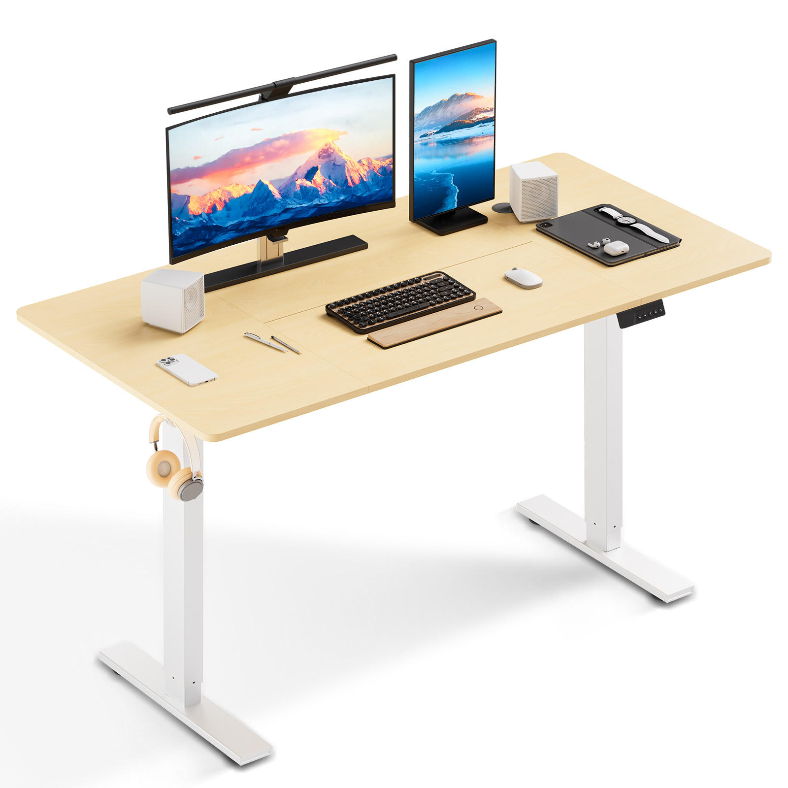 SCHREIBTISCH elektrisch höhenverstellbar 80 x 160 cm, mit Memory- und Kollisionsschutzfunktion - Naturfarben, Metall (160/80/117cm) - HOMAVO