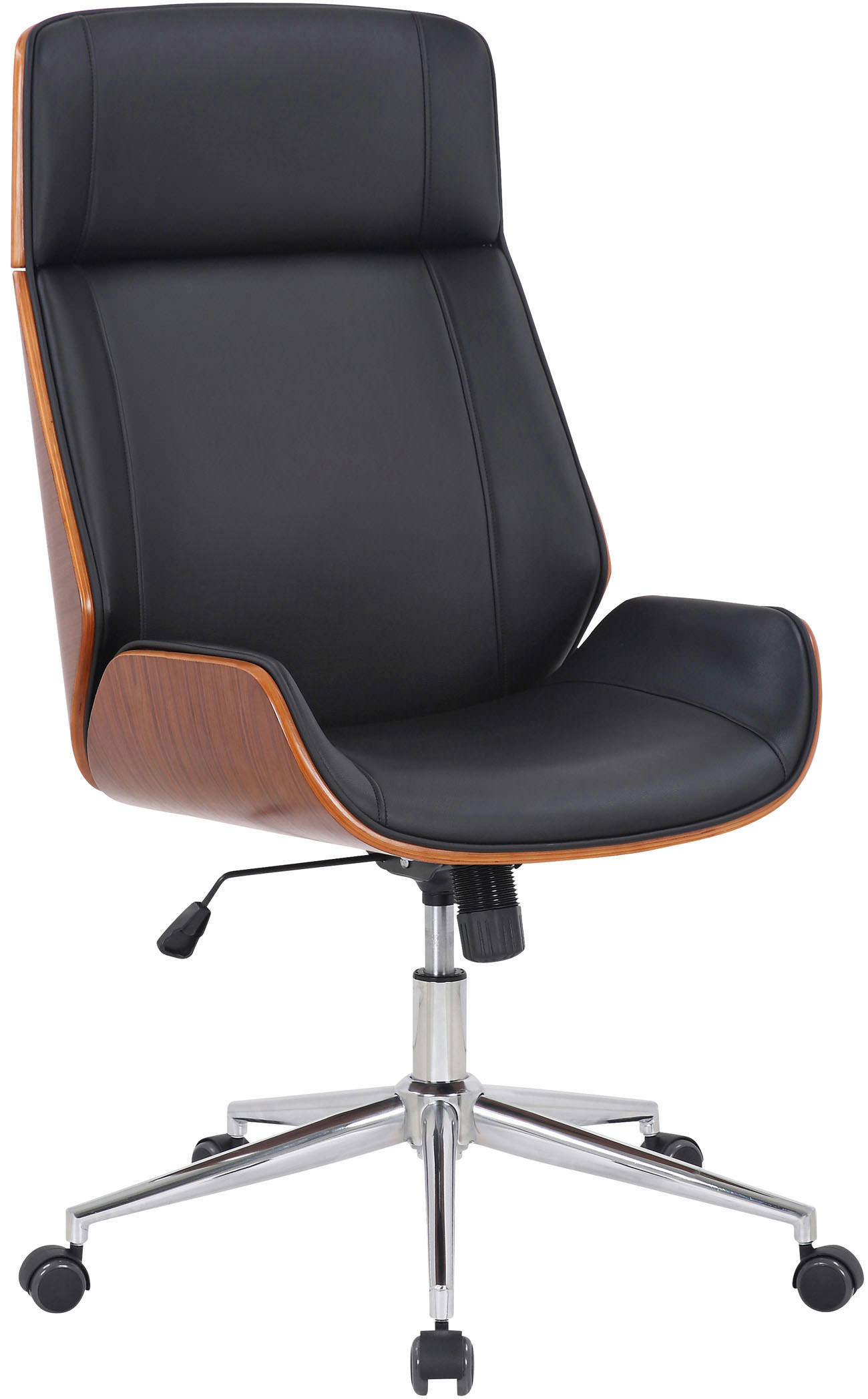 DREHSTUHL Lederlook Walnuss/Schwarz - Chromfarben/Walnussfarben, Textil/Metall (58/110/66cm) - CLP