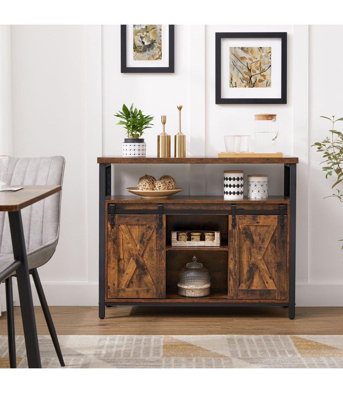 SIDEBOARD im Industriestil mit Schiebetüren - L100 cm - Braun, Holzwerkstoff (33/80/100cm) - Calicosy