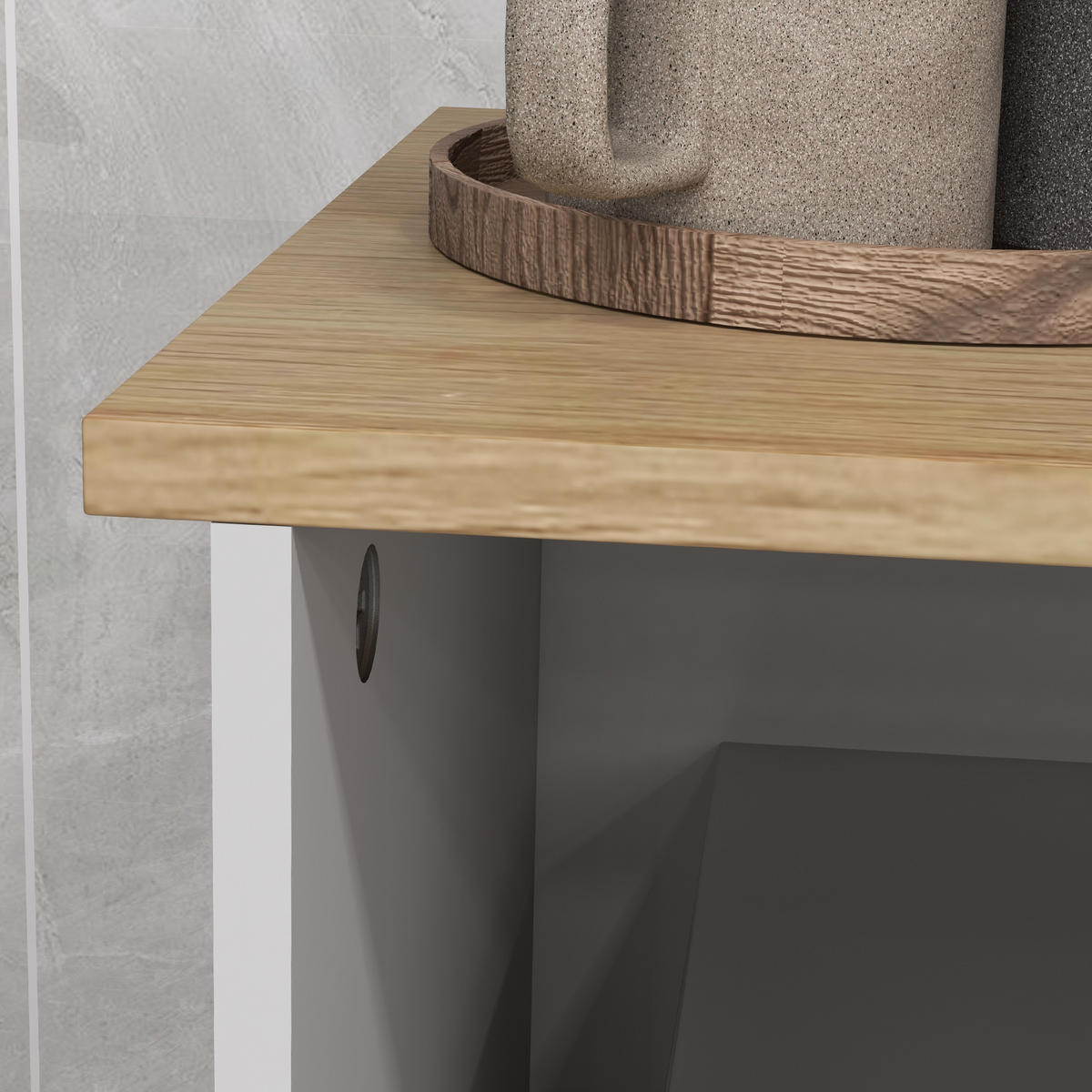 MIKROWELLENUNTERSCHRANK DE-11067 3 Türen mit Kabeldurchlass Weiß/Holz - Weiß, Holzwerkstoff (35/97/80cm) - ComfortXL
