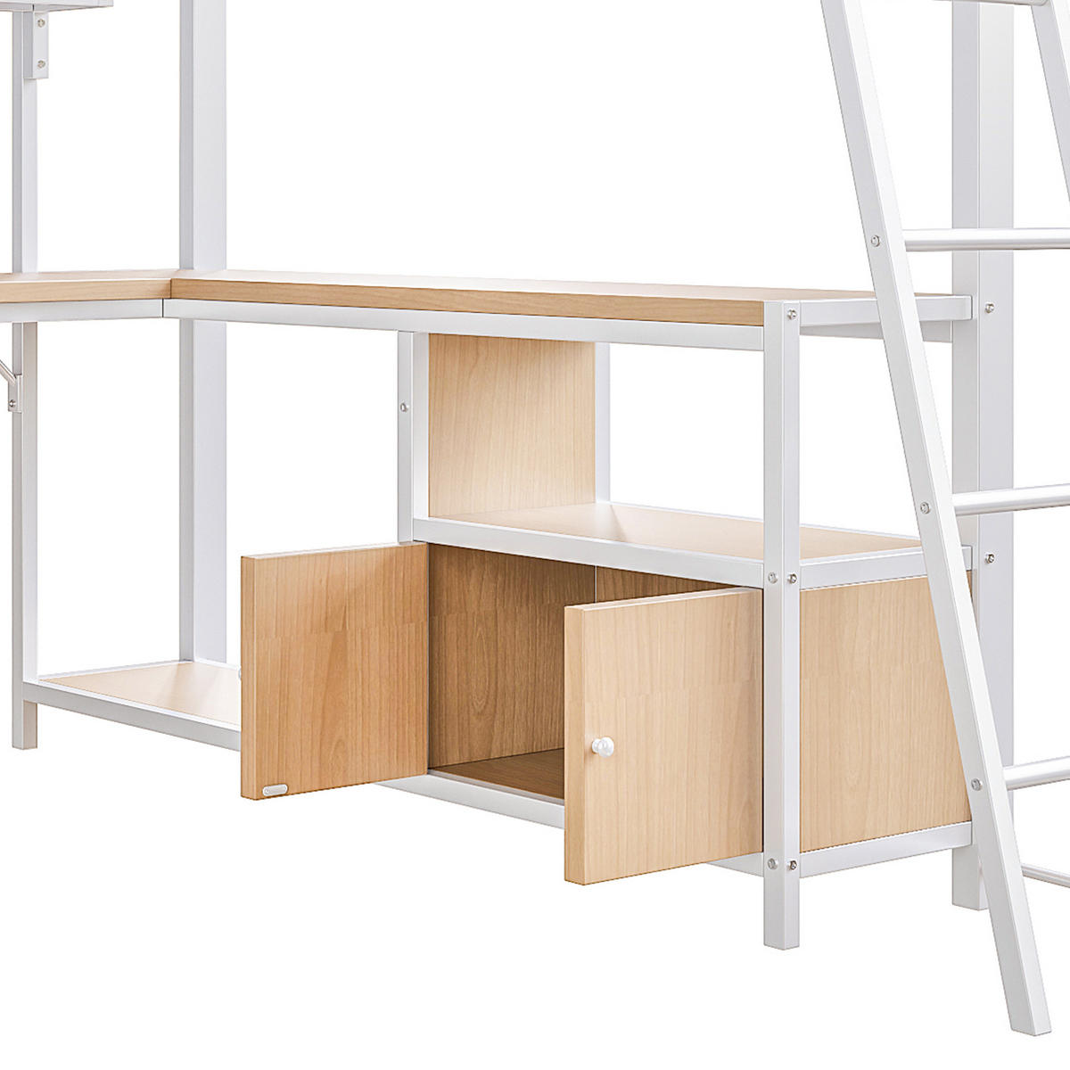 HOCHBETT 90/200 cm Weiß aus Metall und MDF mit Schreibtisch - Weiß, Metall (90/200cm) - OKMYHOME