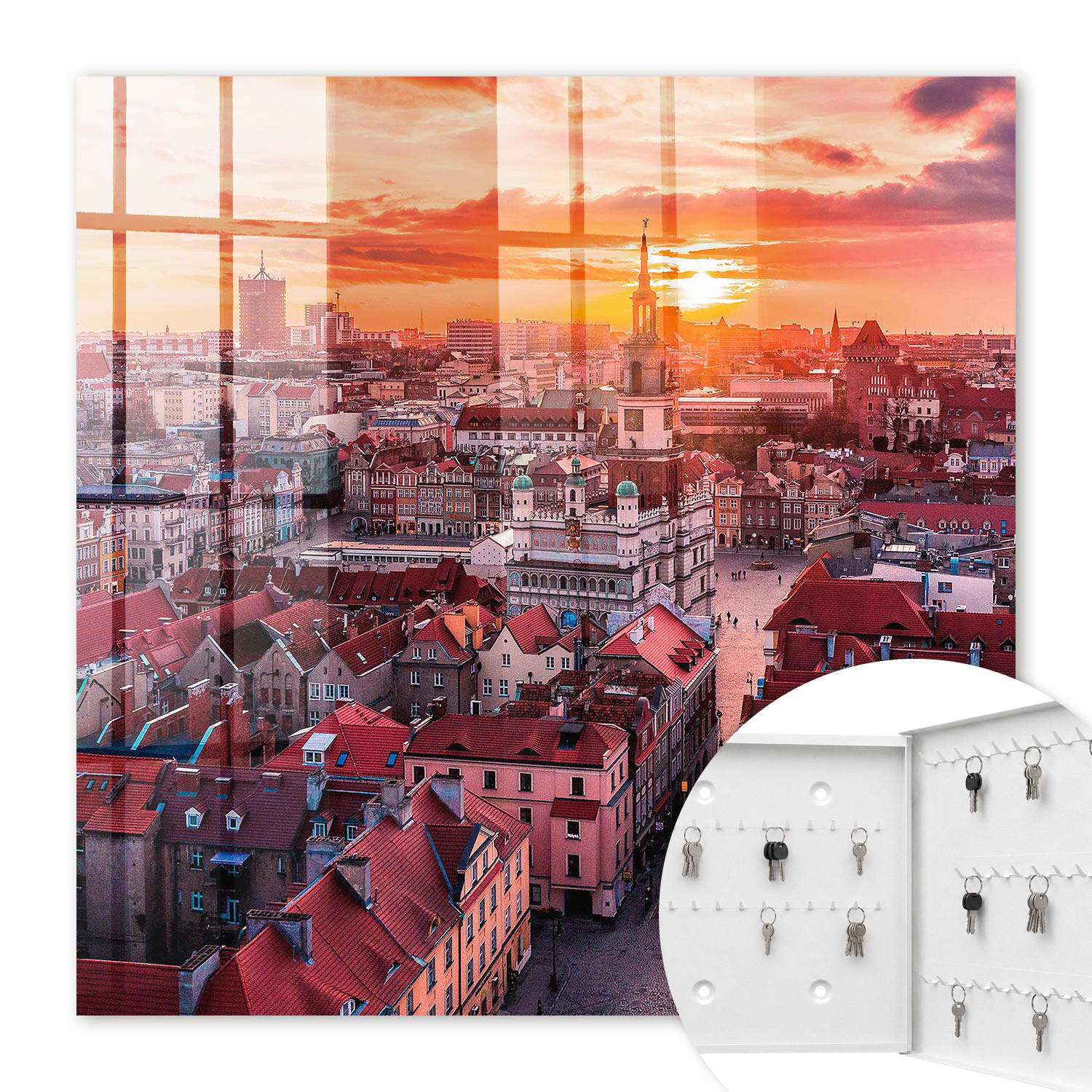 SCHLÜSSELBOX Weiß 30x30 cm – Türöffnung nach rechts - Sonnenuntergang - Orange, Metall (30/30/5cm) - TULUP
