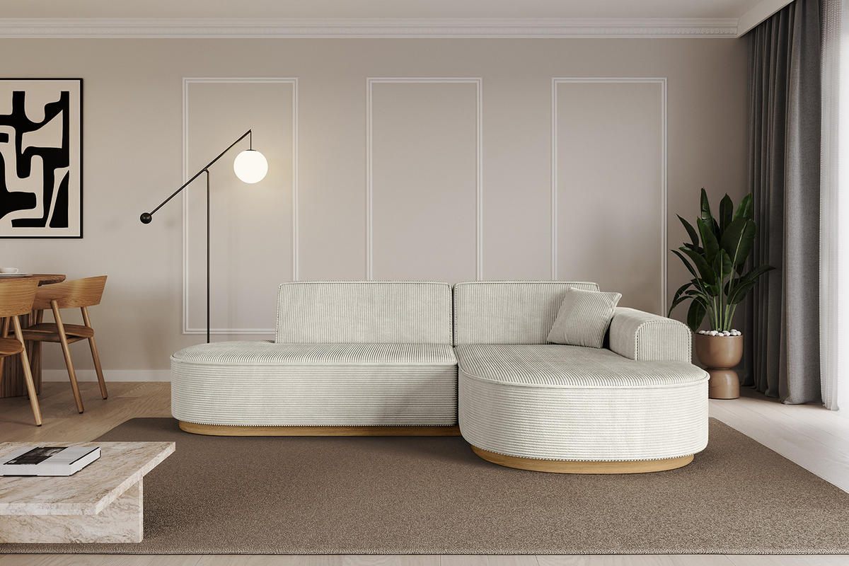 ECKSOFA Ottomane Rechts MARI-L1-v2 - 243x171x83 cm Hellgrau Cord - Hellgrau, Holzwerkstoff/Textil (171/243cm) - ALTDECOR