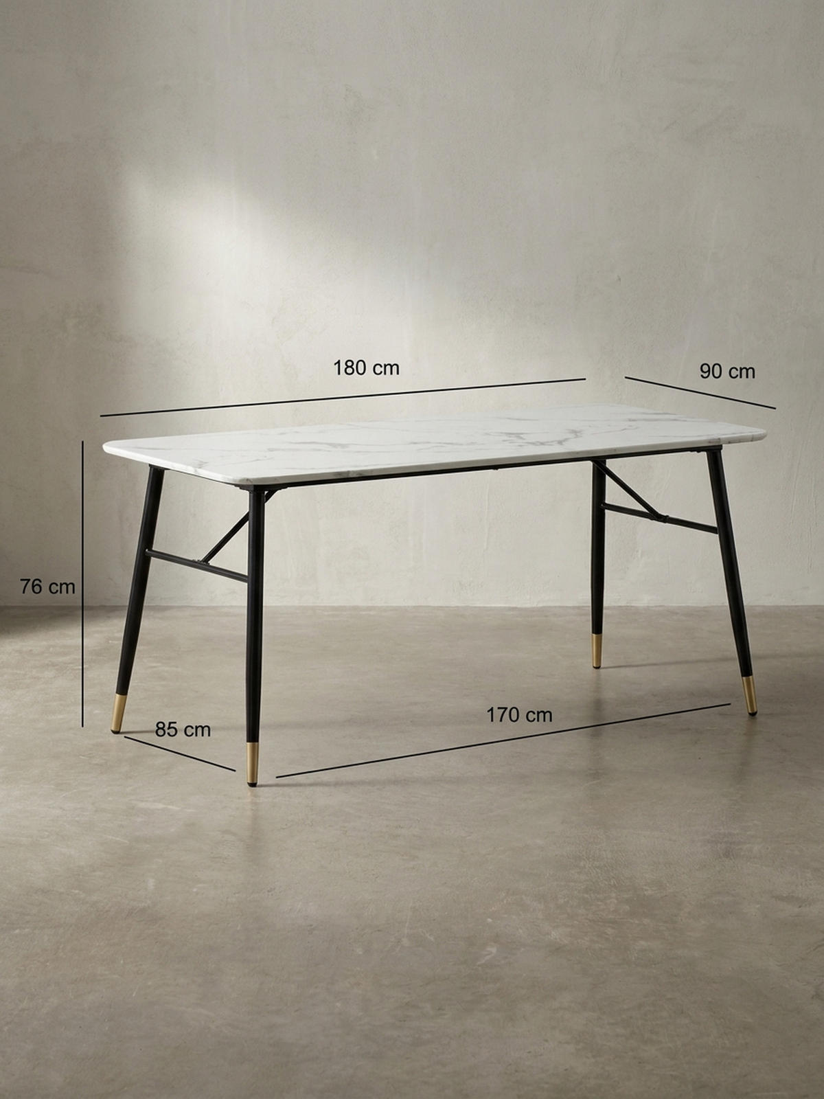 ESSTISCH Marmoroptik Metall Rechteckig Modern Klein, Weiß 180x90x76 cm - Goldfarben/Weiß, Holzwerkstoff/Metall (90/180/76cm) - KADIMA DESIGN