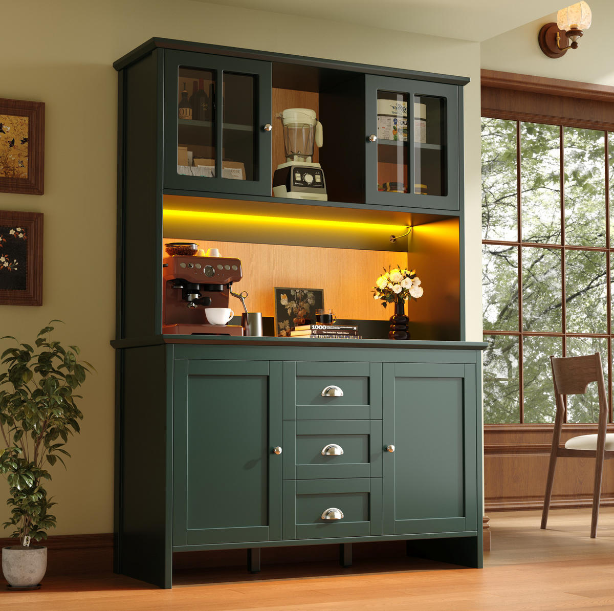 BUFFET 120/40/179 cm grün aus MDF mit LED-Beleuchtung - Grün, Holzwerkstoff (120/179/40cm) - OKWISH