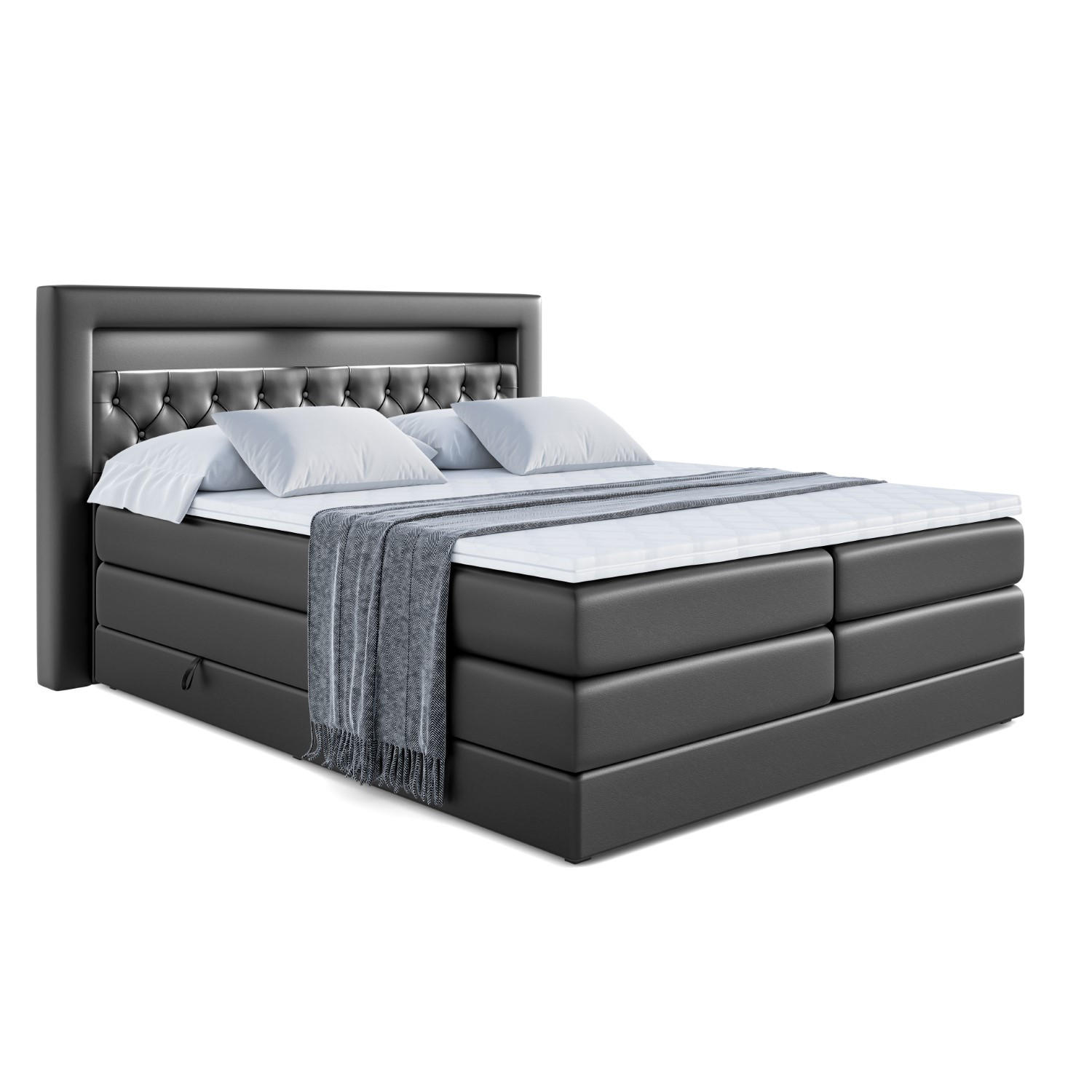 BOXSPRINGBETT NOEL GOLD KING - 140x200 - H3/H4 - Schwarz Hochglanz - Schwarz Hochglanz, Holzwerkstoff (140/200cm) - ALTDECOR