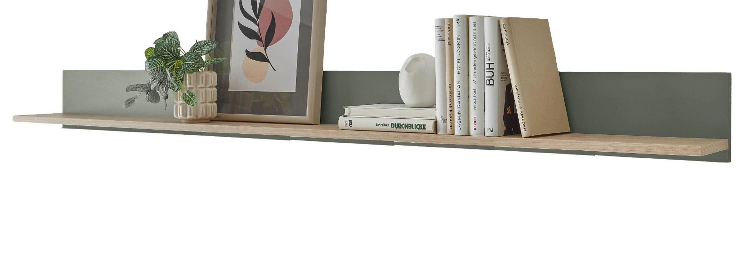 WANDBOARD in Salbei grün, Barista Eiche, Wandregal 170 x 15 cm - Salbeigrün/Eichefarben, Holzwerkstoff/Metall (170/15/17cm) - Furn.Design