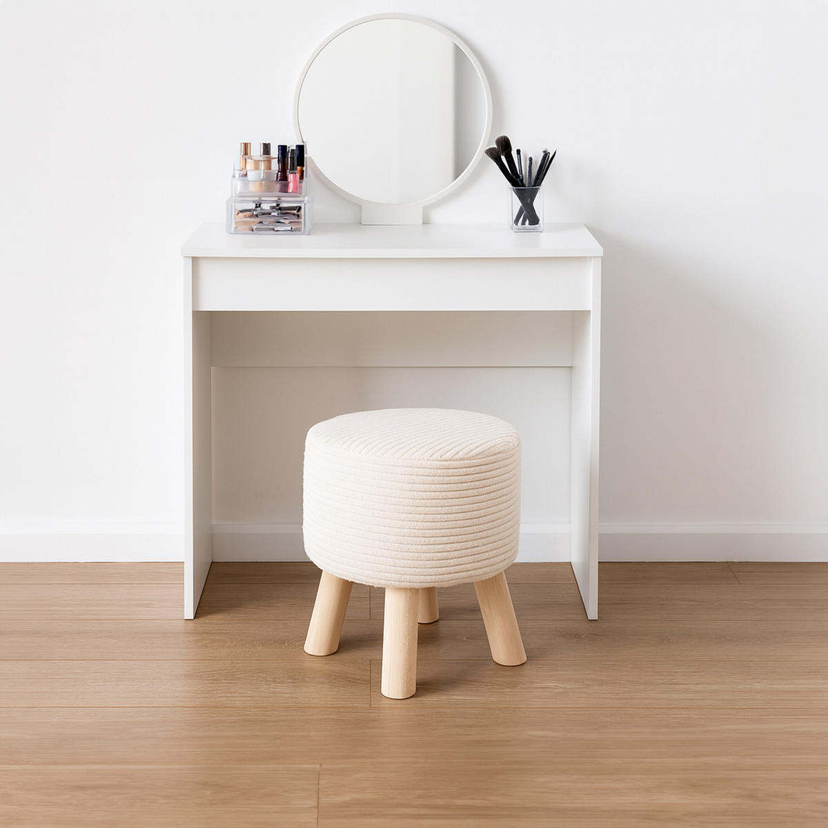CORD-HOCKER - Beige/Naturfarben, Holz/Textil (30/30/30cm) - Relaxdays