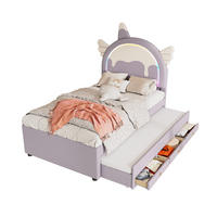 KINDERBETT 90/200 cm Einhornform Violett mit ausziehbarem Rollbett - Violett, Kunststoff (90/200cm) - OKWISH