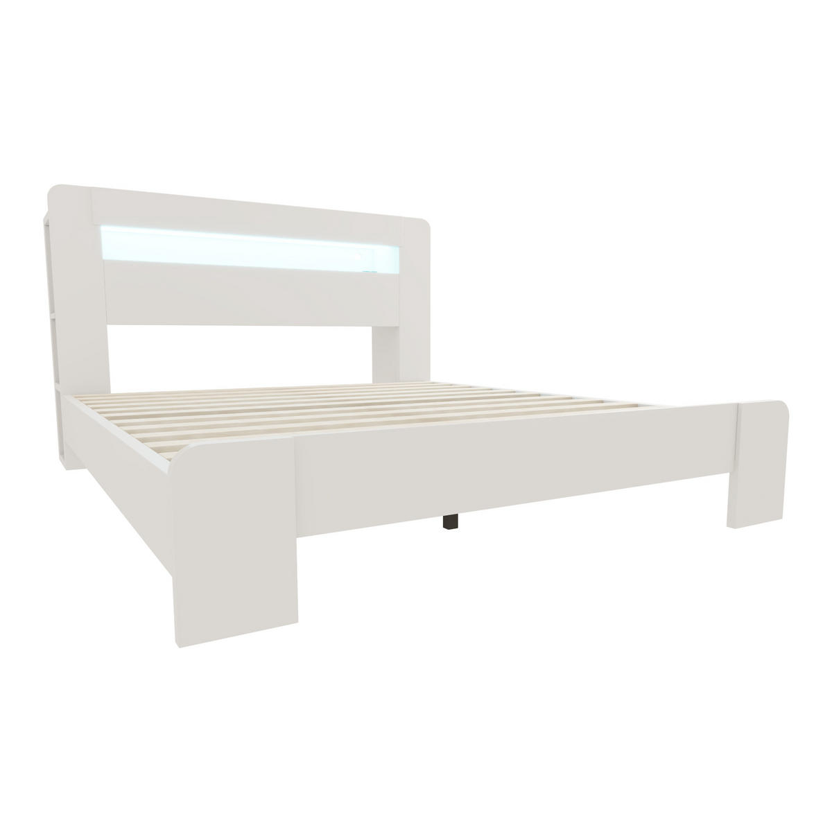 BETT 140/200 cm DE-32613 mit LED und Steckdose Weiß - Weiß, Holz (140/200cm) - ComfortXL
