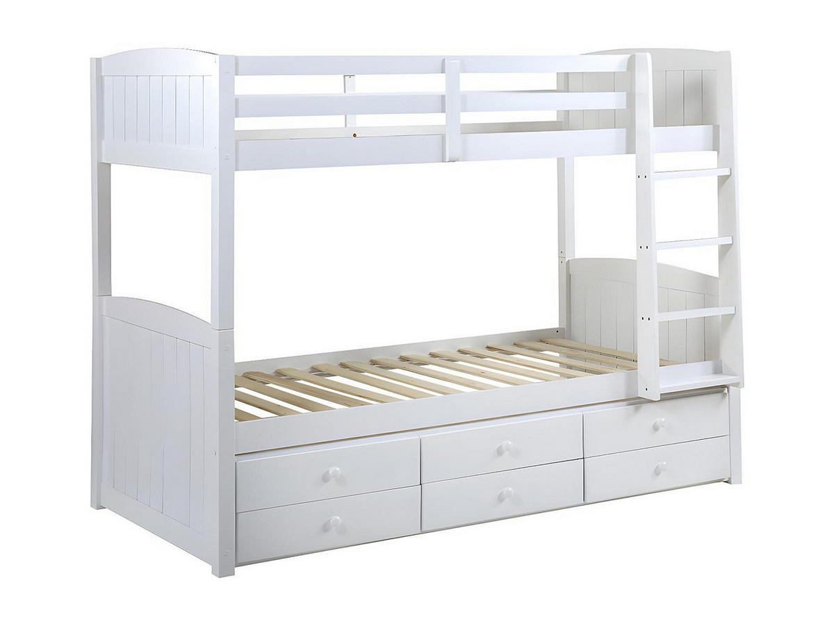 ETAGENBETT Stapelbett mit Lattenrost & Stauraum - 2x 90 x 190 cm - Kiefernholz - Weiß - ANCHISE II - Weiß, Holz (97/198cm) - Vente-Unique