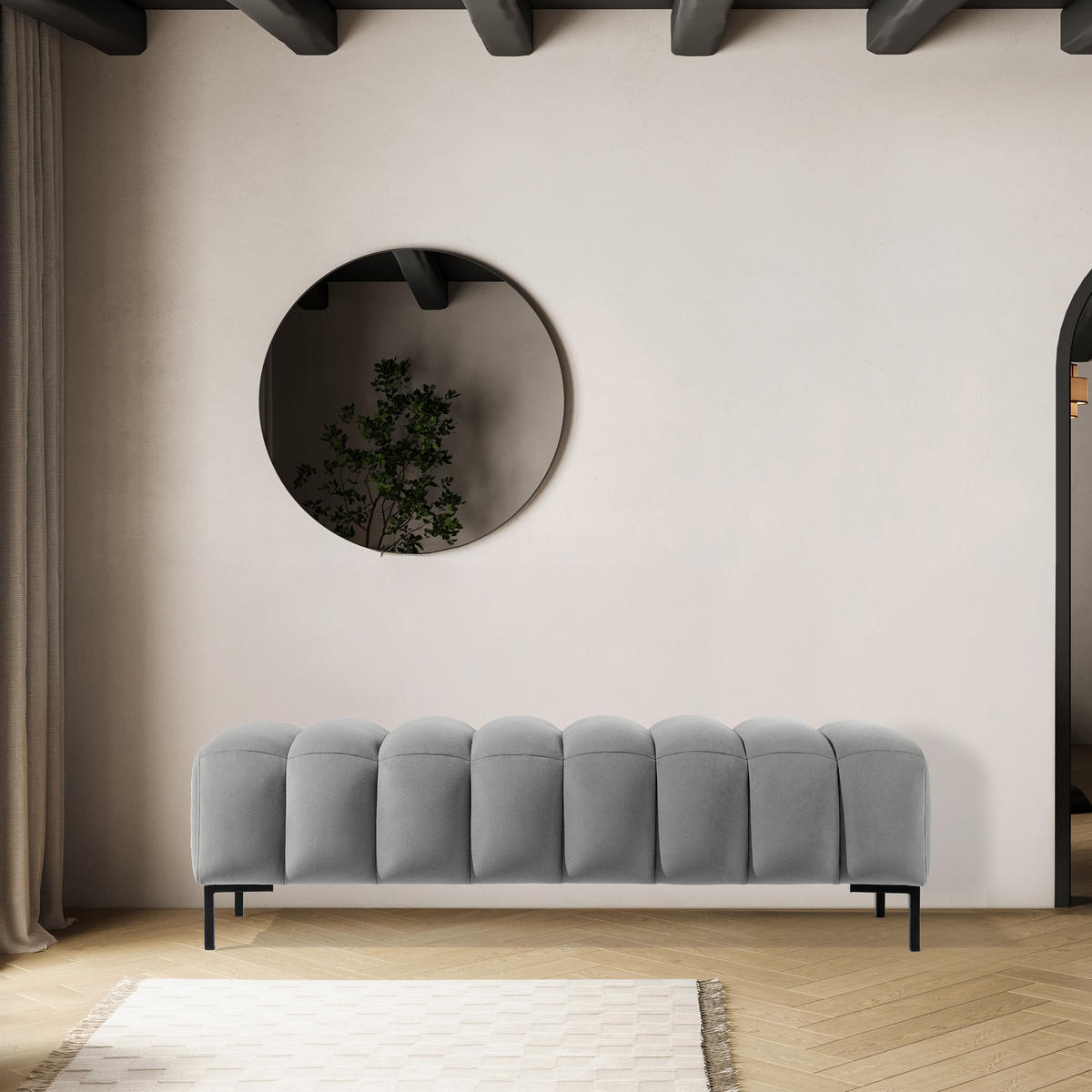 POLSTERBANK Bettbank PECCO, Metallbeinen - Schwarz/Grau, Holz/Textil (160/50/50cm) - KONSIMO®