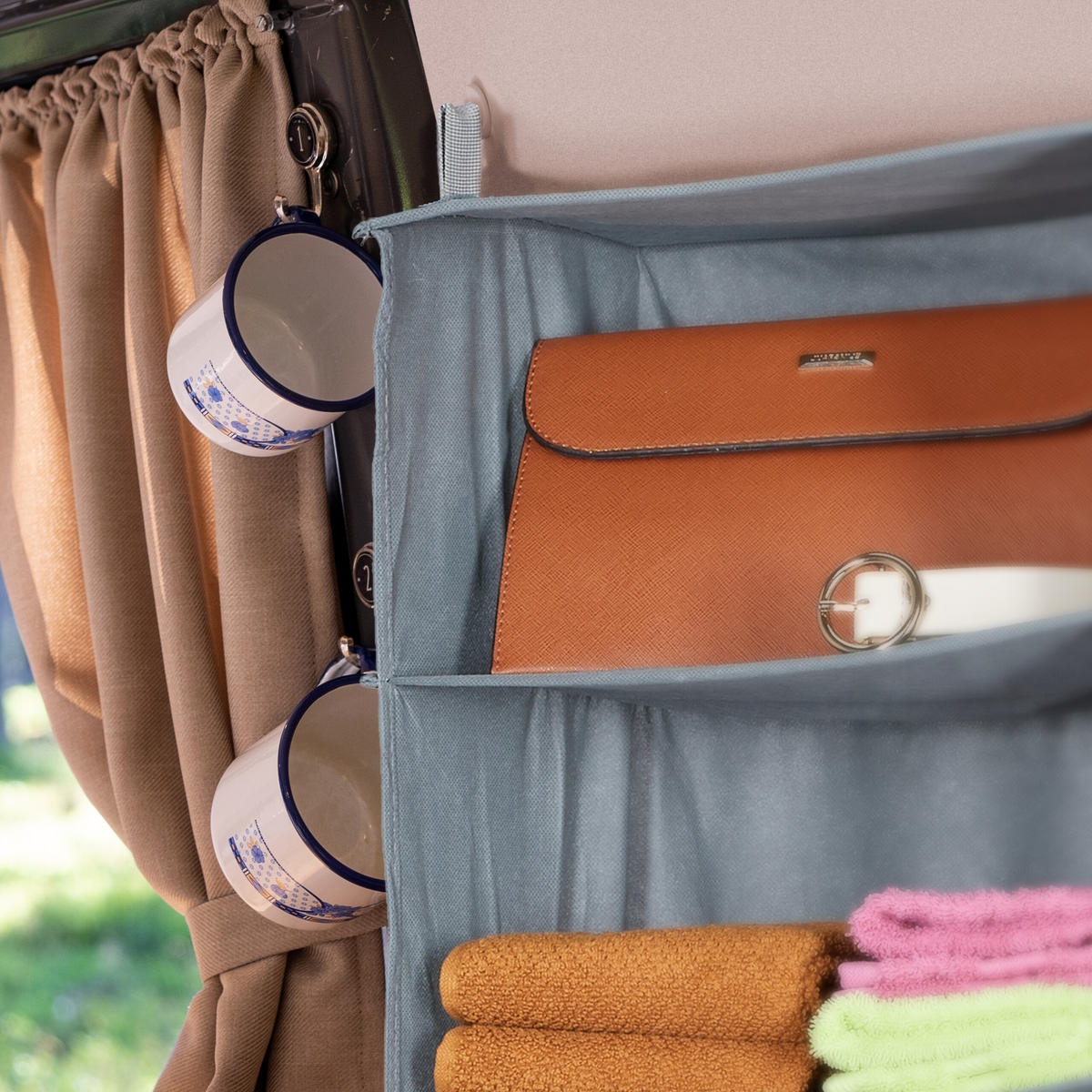 ZÁVESNÝ regál do skrine - sivá, textil (20cm) - Relaxdays