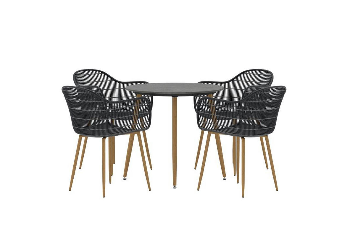 GARTENSET, Anafi, Tisch Schwarz, Stahl, 80 x 80 x 76 cm, 5-teilig - Schwarz, Metall - ebuy24