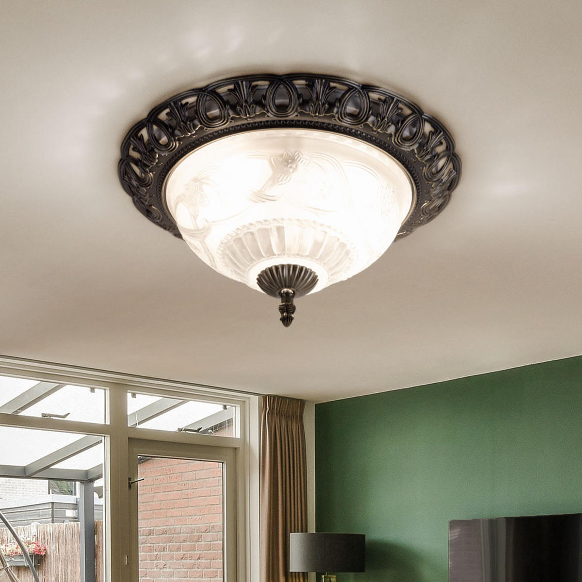 LED DECKENLEUCHTE Stahl Silber antik - Silberfarben, Glas (33/33/17cm) - Globo Lighting