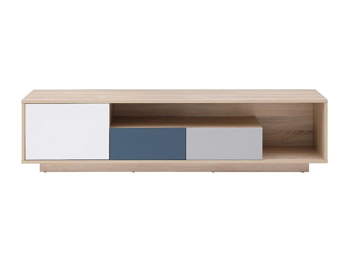 TV-MÖBEL mit 1 Tür, 2 Schubladen & 1 Ablagefach - Mehrfarbig - FILUTIA - Naturfarben, Holz (180/45/39.8cm) - Vente-Unique