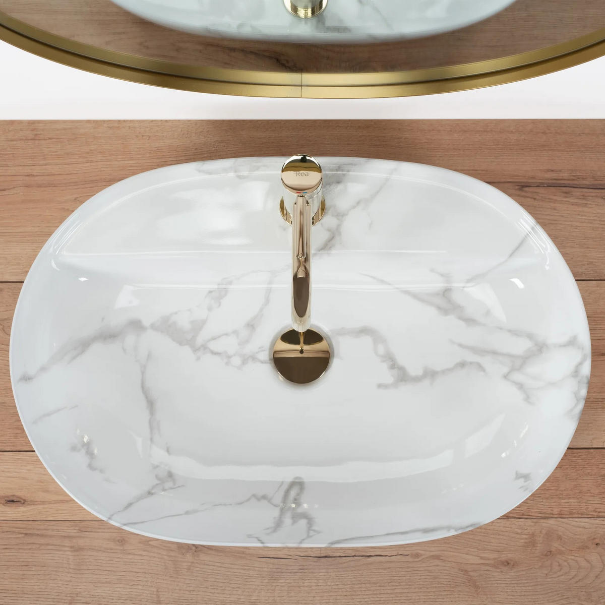 AUFSATZWASCHBECKEN Rea Aura 61 Marmo Shiny - Weiß, Keramik (41/13/60.5cm) - REA