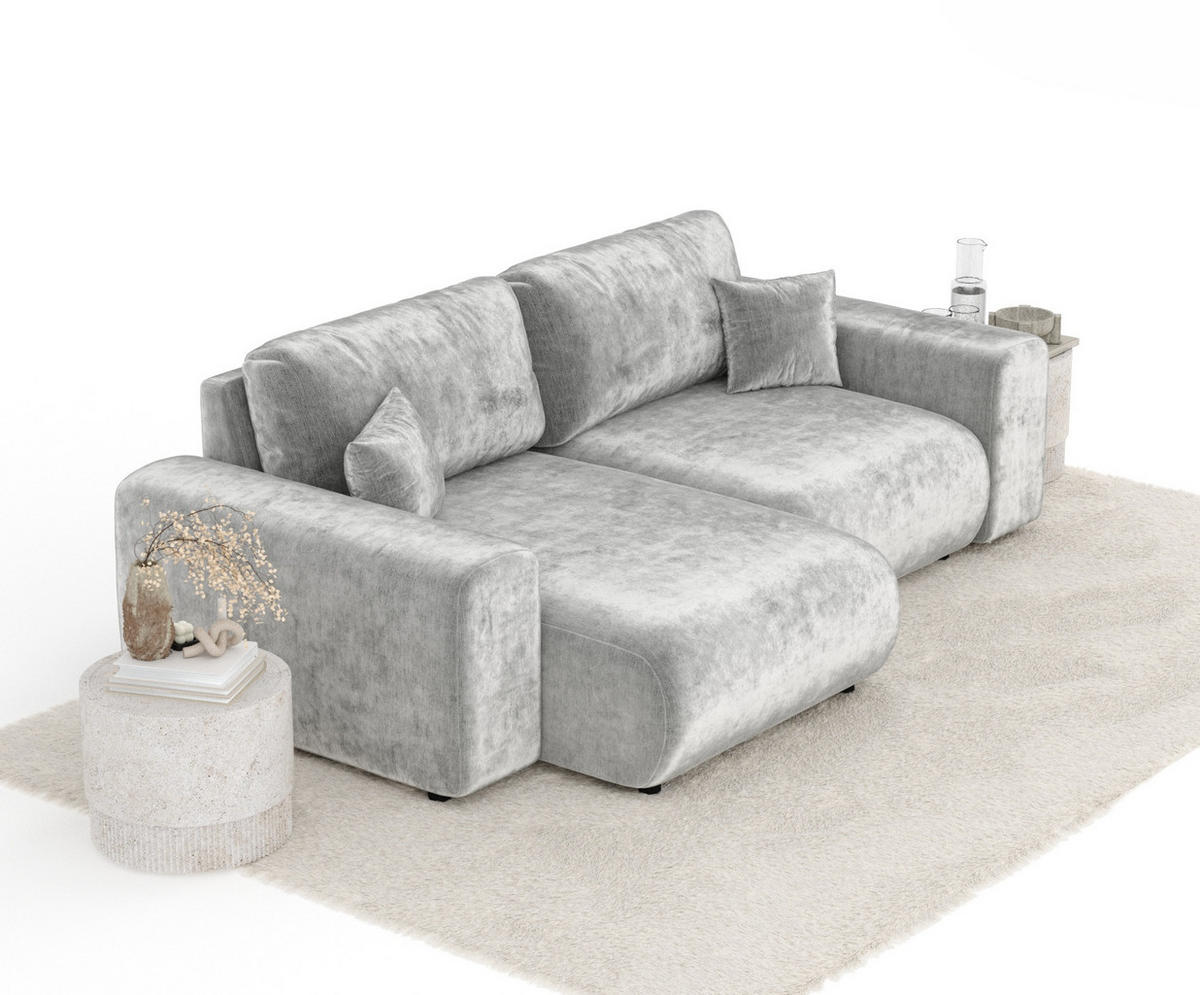 ECKSOFA Zanzibar Hellgrau Chenille - Hellgrau/Schwarz, Holz/Holzwerkstoff (237/144cm) - Maison de Reve