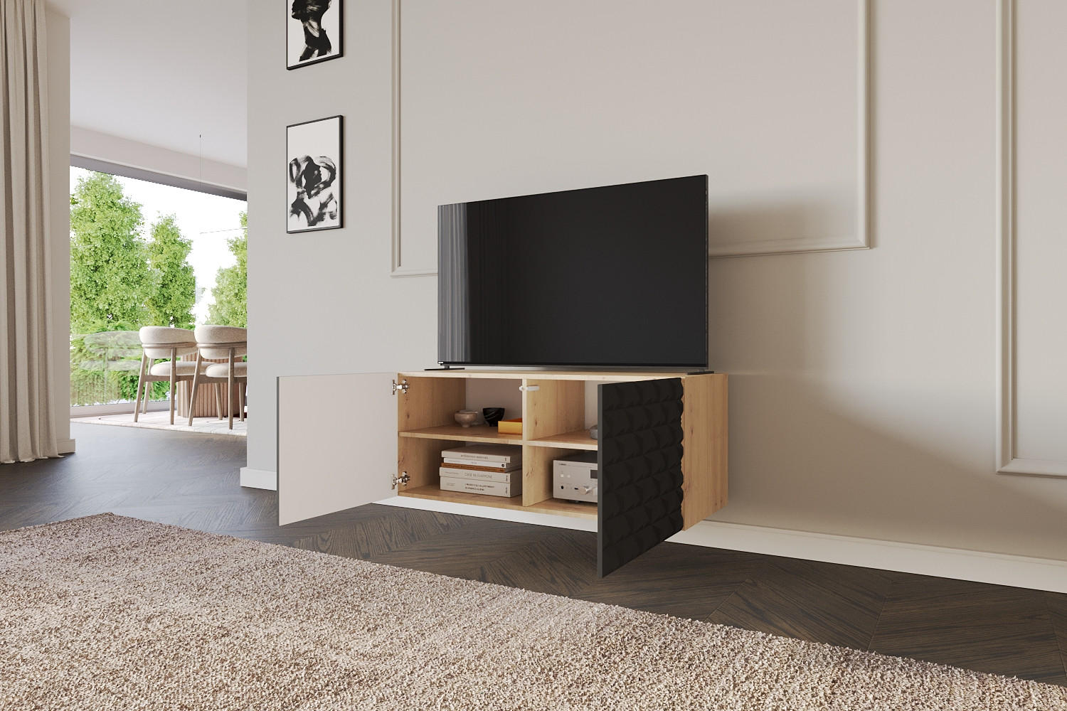 LOWBOARD VIRA-W 100x40x41 cm - Artisan / Schwarz - Schwarz, Holzwerkstoff (100/40/41cm) - ALTDECOR