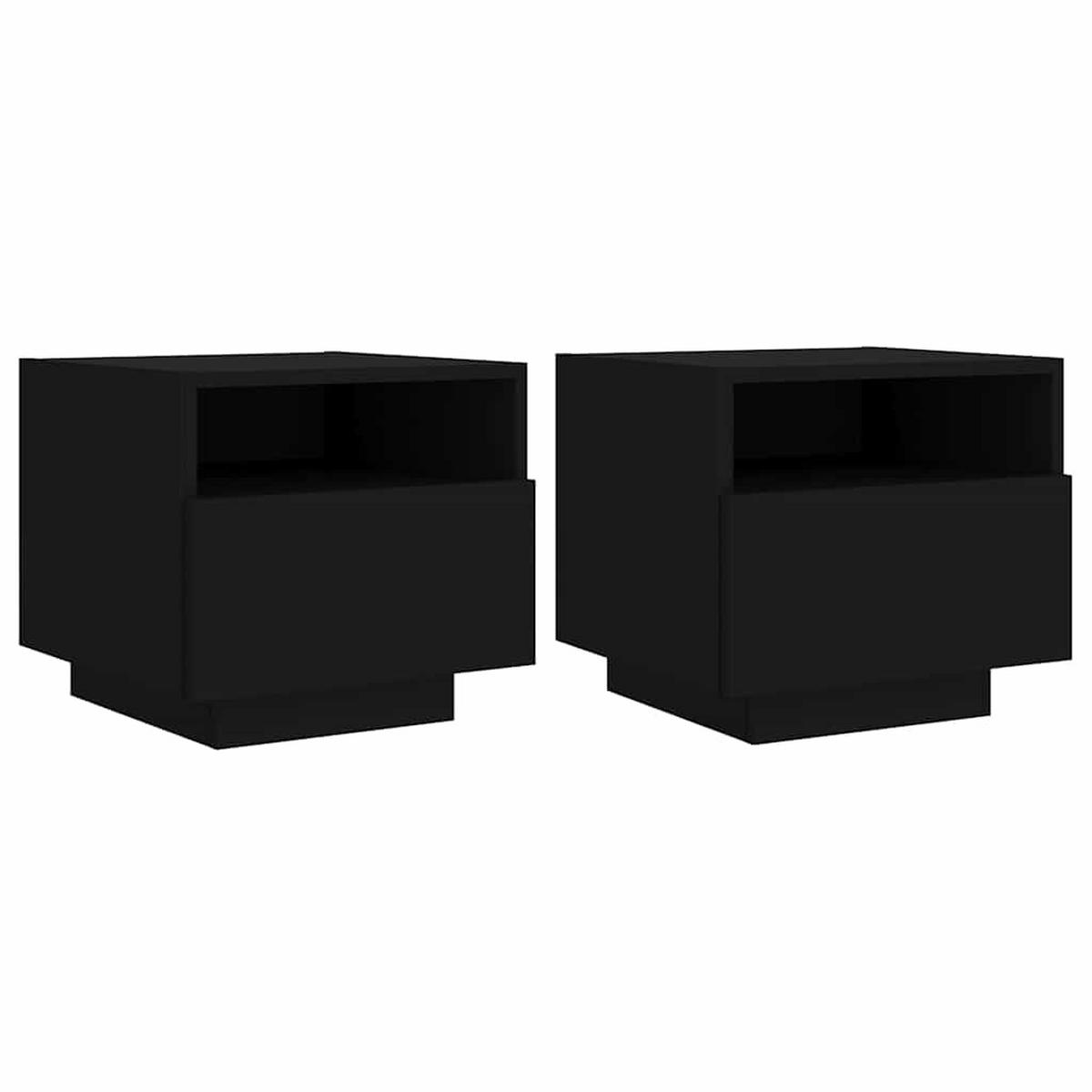 NACHTTISCHE Mit Led-Leuchten 2er set Schwarz 40/39/37 Cm - Schwarz, Holz (39/37/40cm) - vidaXL