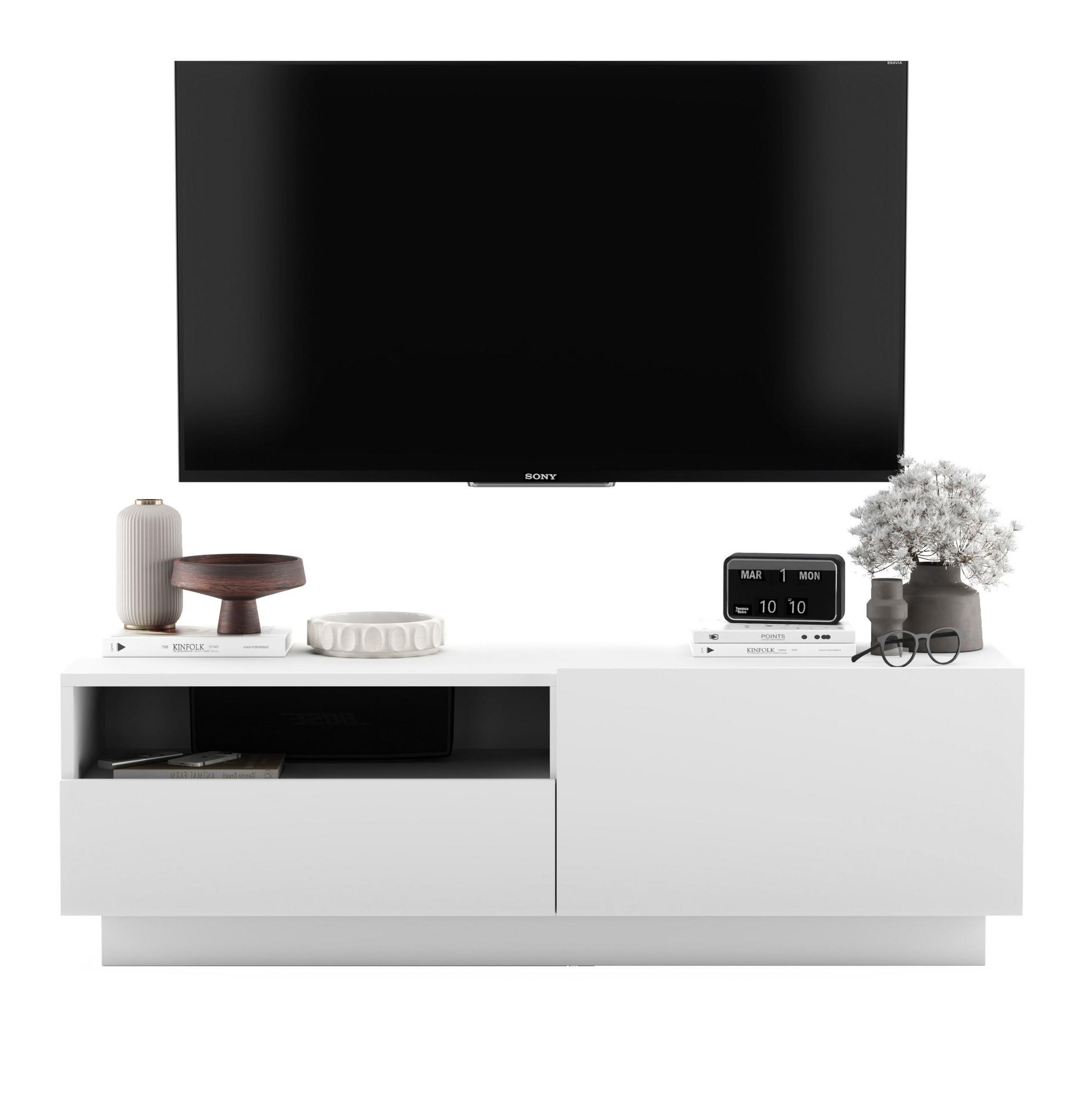 Meble Lindner TV stolek Enjoy Bílá mat 120 cm se zásuvkou a soklem