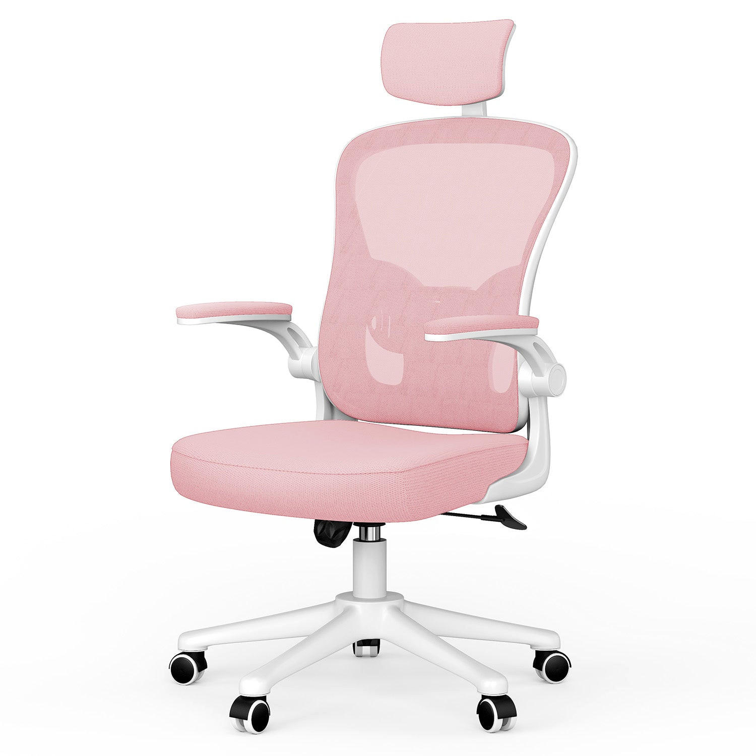 BÜROSTUHL ergonomisch, höhenverstellbar, klappbare Armlehnen, Kopfstütze – Pink - Pink, Metall (50.5/134/52cm) - Rattantree