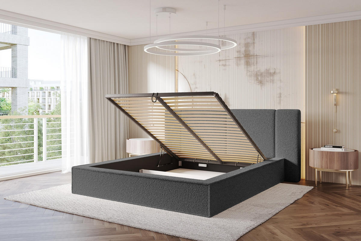 POLSTERBETT mit Bettkasten und Lattenrost, Boxbett ohne Matratze - RIVO 180x200 Grau - Greige, Holzwerkstoff/Textil (180/200cm) - ALTDECOR