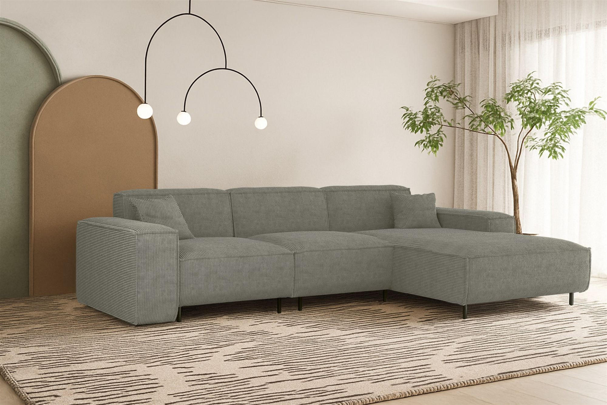 ECKSOFA Gloria In Scala - Grau, Holzwerkstoff/Textil (266/165cm) - Fun Möbel