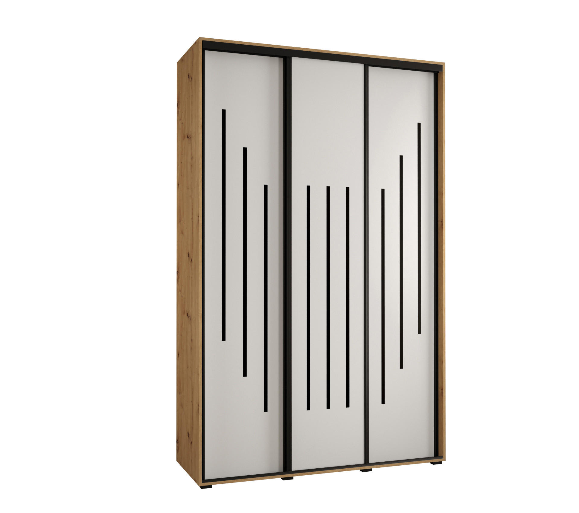 Abiks Möbel Schwebetürenschrank Eiche Artisan, Weiß, Schwarz 160x235x60 cm