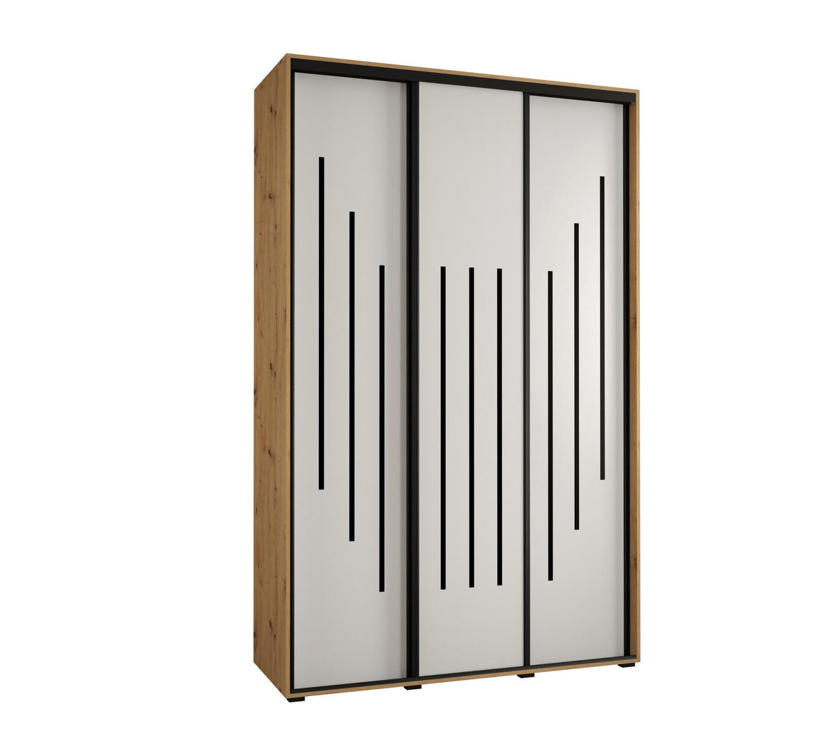 SCHWEBETÜRENSCHRANK 235,2/160/60 3-türig - Schwarz/Eiche Artisan, Holz/Metall (160/235/60cm) - Abiks Möbel