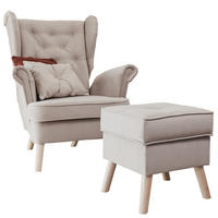 SESSEL mit Fußhocker Classic - Beige, Holz (92/107/80cm) - Idohome