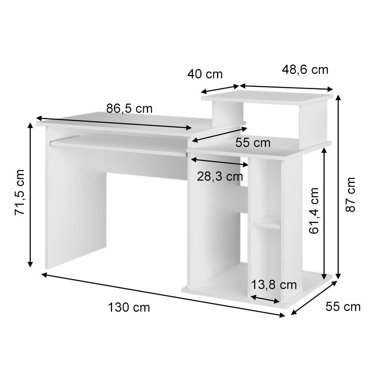 SCHREIBTISCH Jan Weiß 130 x 55 cm - Weiß, Holzwerkstoff (55/130/87cm) - Vicco
