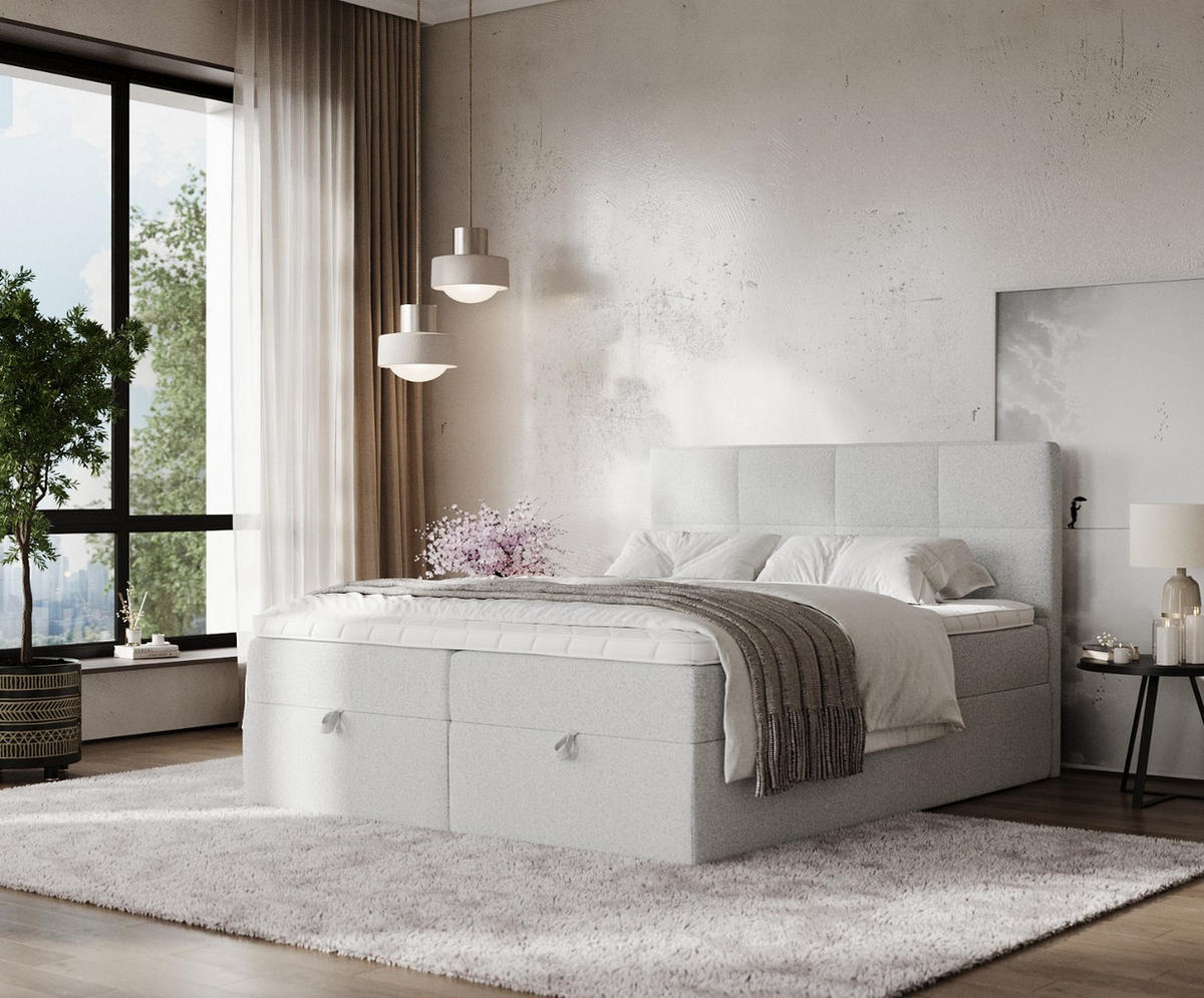 BOXBETT Velto 140/200 cm Hellgrau im Riva Stoff - Hellgrau/Schwarz, Holz/Holzwerkstoff (140/200cm) - AltaBeds