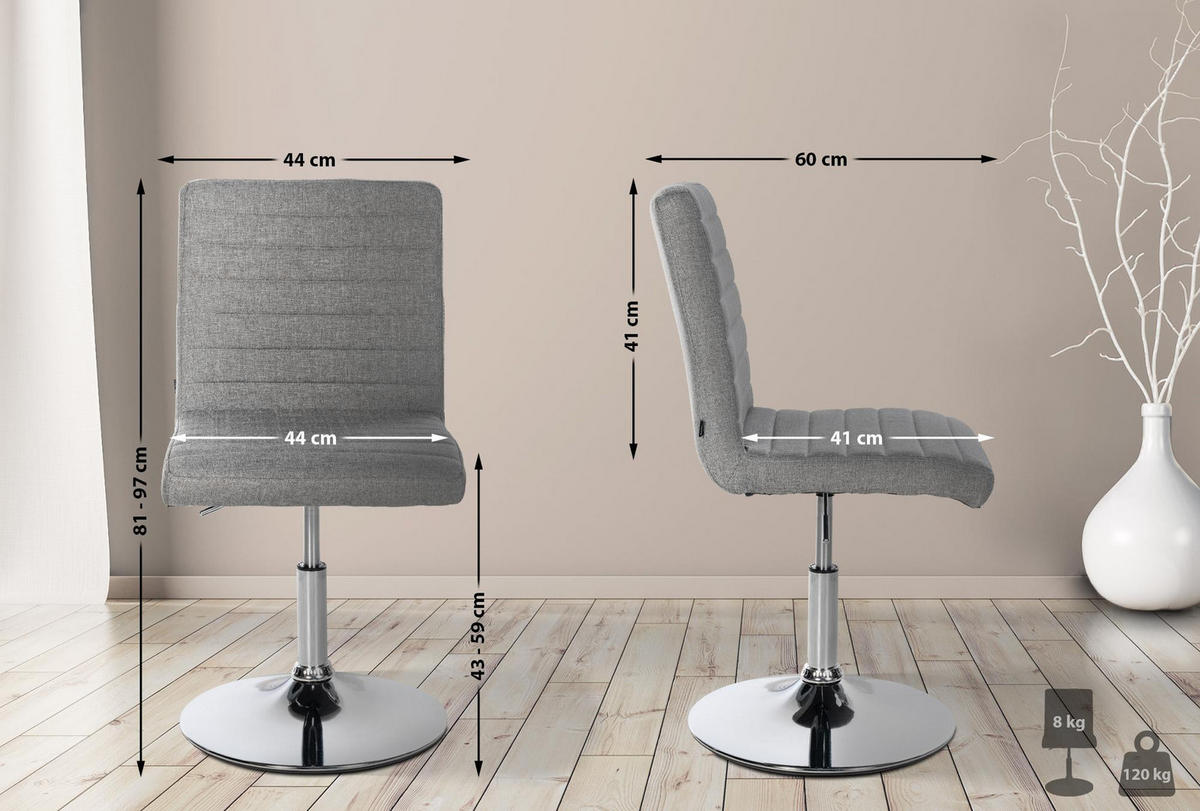 DREHSTUHL 2er Set Stoff grau - Chromfarben/Grau, Textil/Metall (44/81/60cm) - CLP