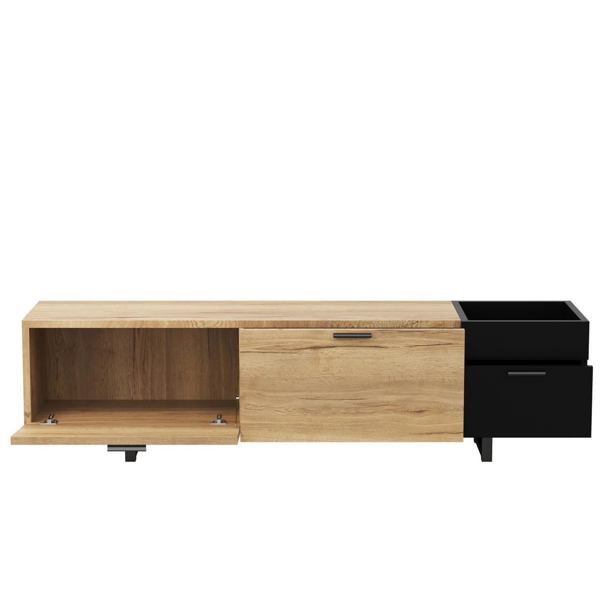 TV ormarić 180/38/49 cm crni od oplemenjenog drva s LED rasvjetom i ladicama - crna, drvni materijal (180/49/38cm) - OKWISH
